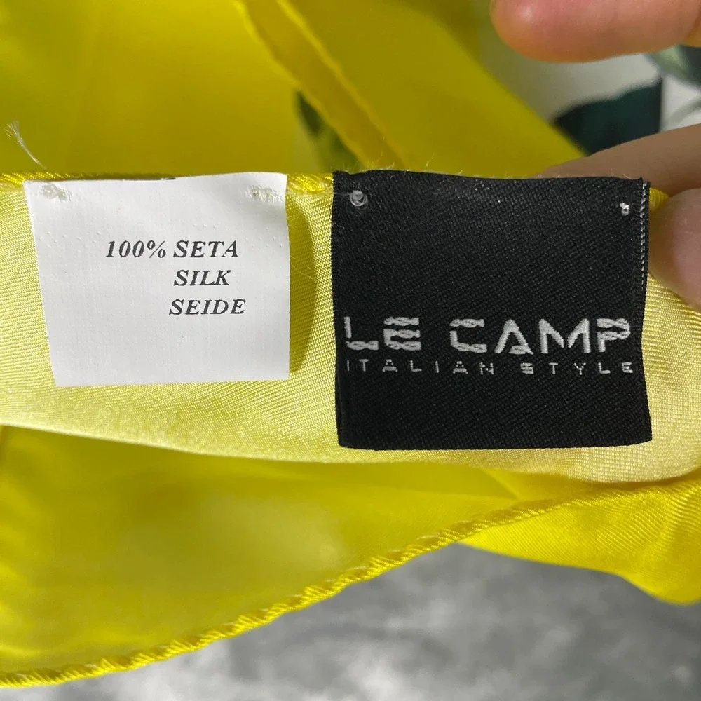 Le Camp Italian Silk Scarf Floral Leaves Tropical Resort Quiet Luxury Old‎ Money